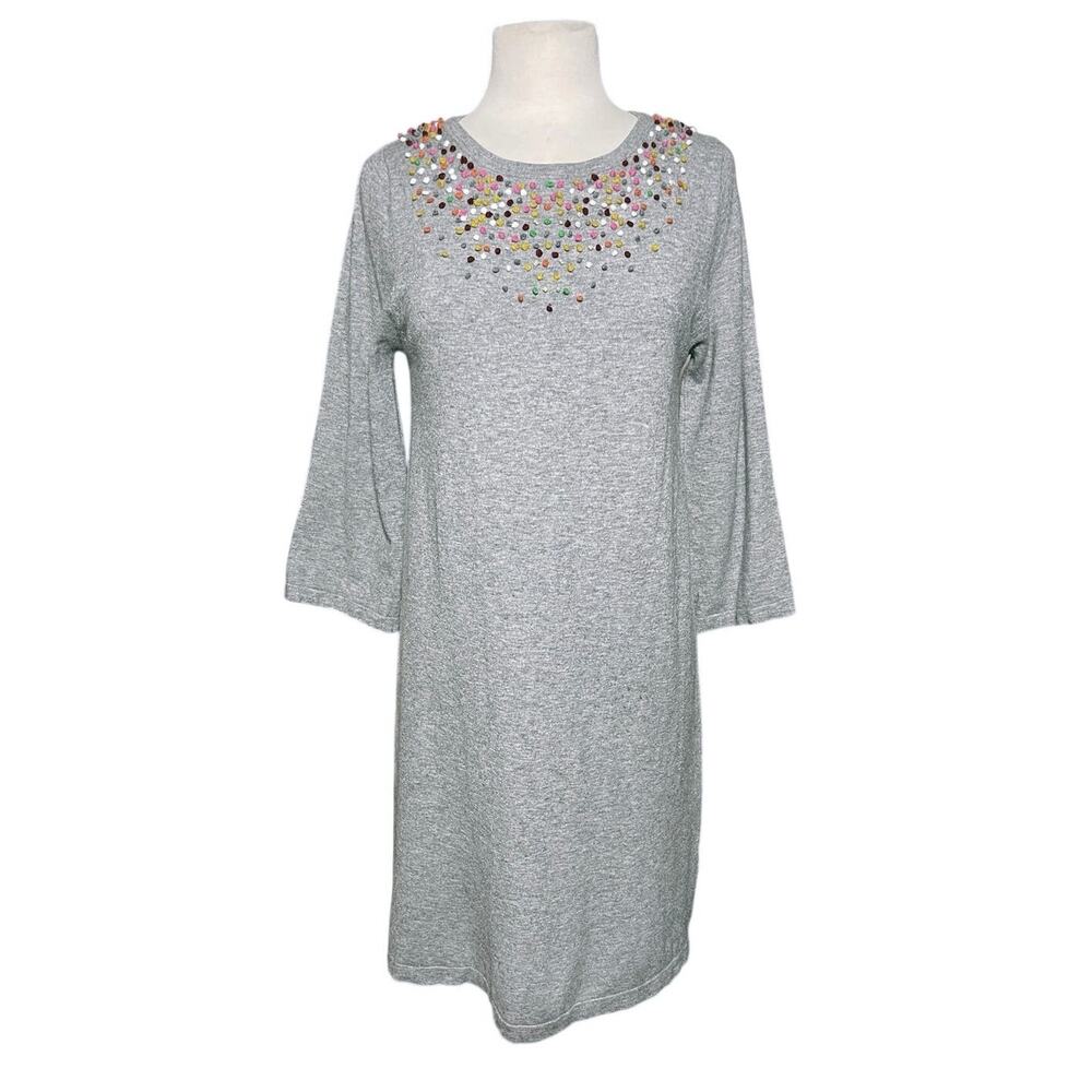THML Women’s Heather Gray 3/4 Sleeve Speakled Neckline Sweater Dress